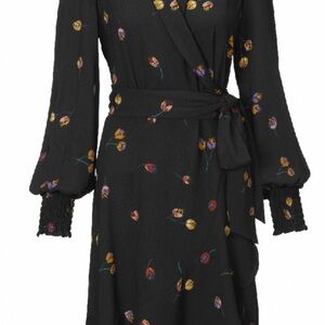 CAbi Black Floral Wrap Dress